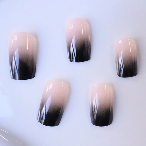 Gradient Ombre Künstliche Nägel Glänzend Sarg Form Lang ABS Künstliche Fake Nails Full Cover Für Frauen