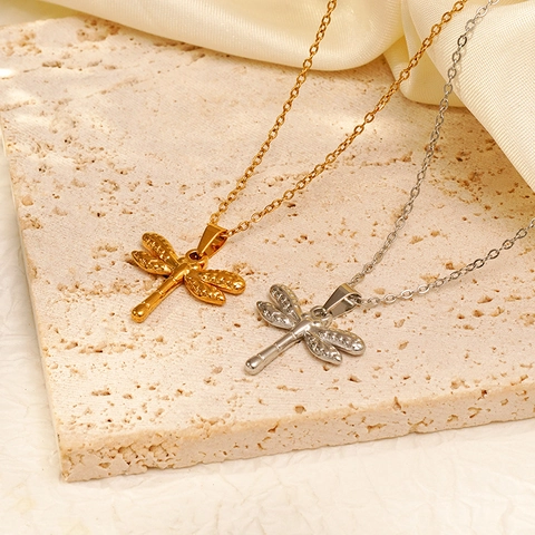 Collar Con Colgante De Libélula Acero Inoxidable Chapado En Oro De 18K Joyería Estilo Ins Minimalista Regalo Para Mujeres