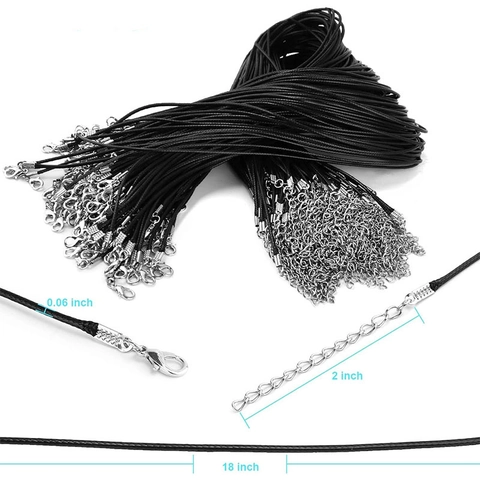 Cordón Para Collar Encerado Negro Con Cierre De Langosta Y Cadena De Extensión Ajustable Para Manualidades De Joyería DIY