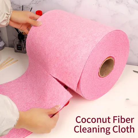 Coconut Fiber Dishcloth Kitchen Cleaning Cloth Roll Absorbent Non-Stick Oil Reusable Cuttable Scouring Pad Pink