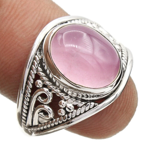 Retro Alloy Ring With Oval Pink Stone Carved Hollow Woven Texture Bohemian Vintage Fashion Jewelry For Women