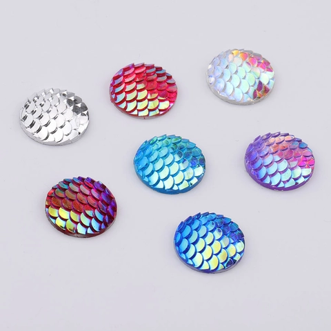 Round Mermaid Fish Scale Resin Cabochons Iridescent AB Color Flatback DIY Jewelry Making Craft Supplies Findings