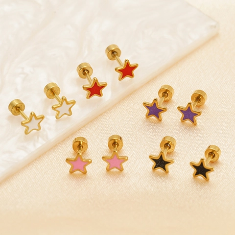Stern Ohrstecker Edelstahl Bunte Emaille Flache Rückseite Schraube Winzige Minimalistische Piercing Schmuck Für Frauen Mädchen