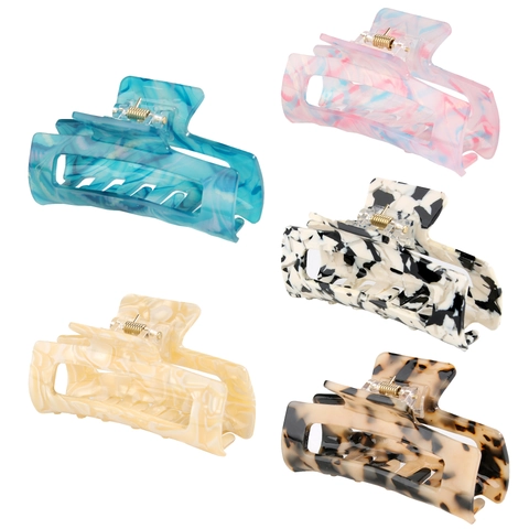 Rectangular Acetate Hair Claw Clips Large Geometric Hollow Marble Tortoise Shell Pattern Fashion Hair Accessories For Women