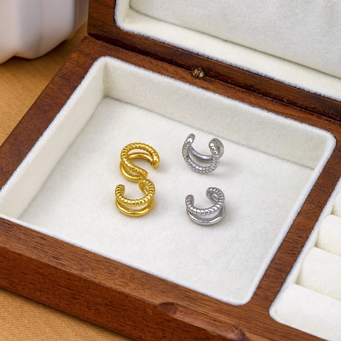 Doppellagige Gedrehte Ear Cuffs Edelstahl Ohne Piercing Creolen Für Damen Minimalistisches Modeaccessoire