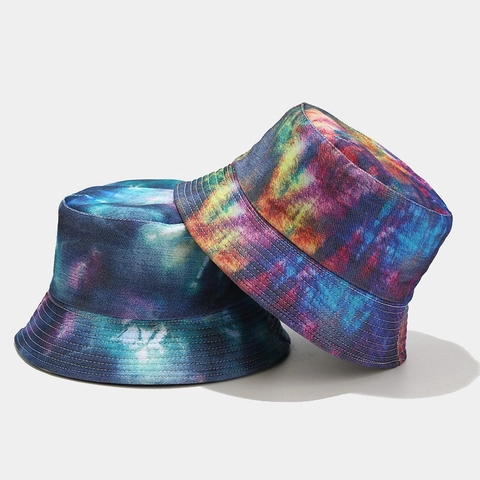 Dubbelzijdige Tie Dye Vissershoed Denim Katoen Distressed Zonbescherming Zonnehoed Casual Trendy Modieus