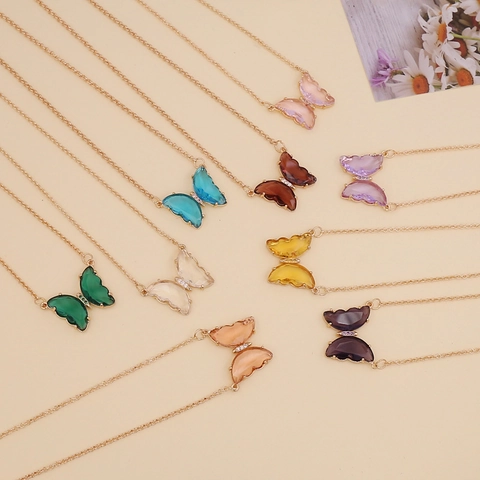 Schmetterling Anhänger Halskette Kupfer Glas Edelstahl Kette Strass Modeschmuck Für Damen Elegantes Geschenk