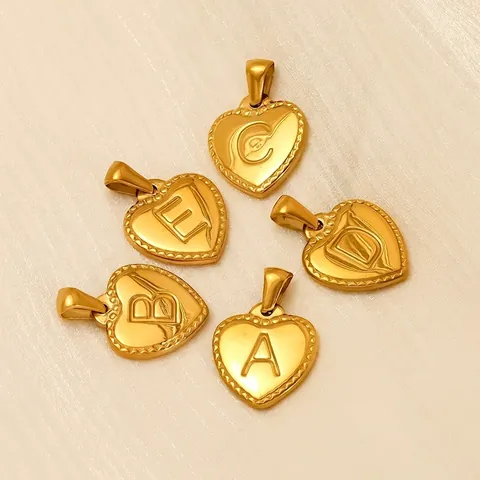 Heart Initial Alphabet Letter Pendant 18K Gold Plated 304 Stainless Steel Beaded Edge DIY Jewelry Accessory Charm