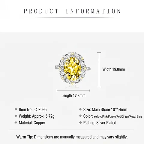 Luxury Oval Gemstone Ring Copper Silver Plated Large Colorful Zircon Cluster Adjustable Open Ring For Women