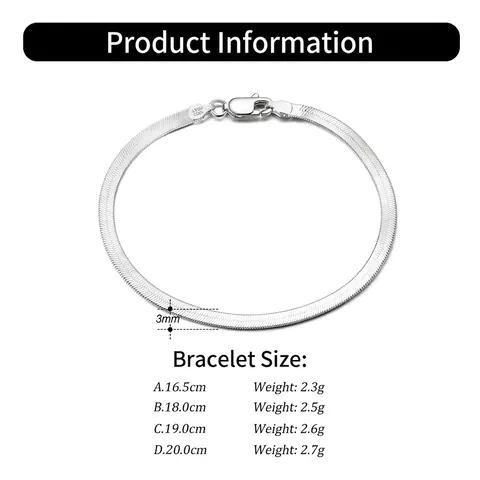 Pulsera Minimalista de Plata de Ley 925 con Cadena de Serpiente Plana para Mujer y Hombre Estilo Italia Cadena de Espina de Pez Pulida Joyería Regalo