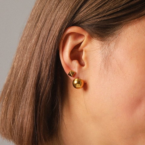 Orecchini A Lobo Geometrici Da Donna Acciaio Inossidabile Placcato Oro 18K Forme Sfera Piramide Gioielli Minimalisti