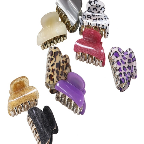 Small Hair Claw Clips Leopard Print Acrylic Resin Glitter Hair Catch Barrette For Women Girls Minimalist Styling Accessory