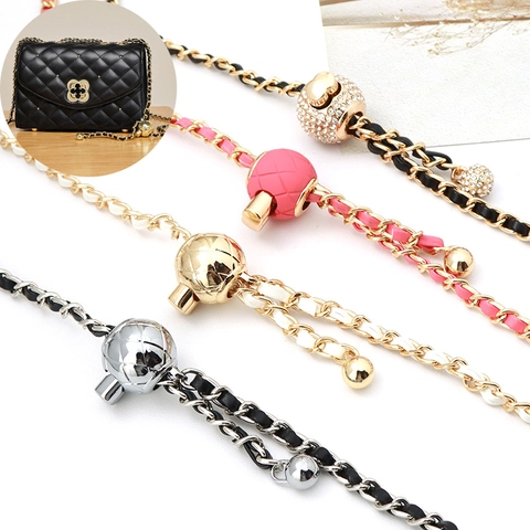 Bag Strap Replacement Metal Chain Adjustable Gold Ball Buckle Leather Weaving Luxury Crossbody Shoulder Handbag Accessories