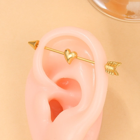 Stainless Steel Heart Arrow Industrial Barbell Earring Punk Body Jewelry Piercing For Ear Cartilage Bar Gold Silver Black