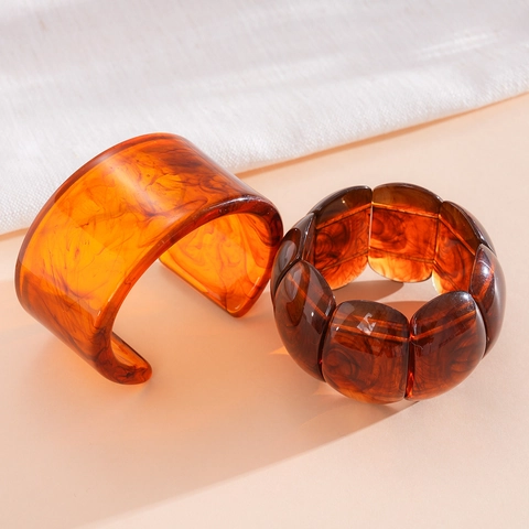 Exaggerated Fashion Acrylic Resin Marble Smudge Open Bangle Elastic Bracelet Personalized Designer Tortoiseshell Amber Hand Cuff For Women Jewelry