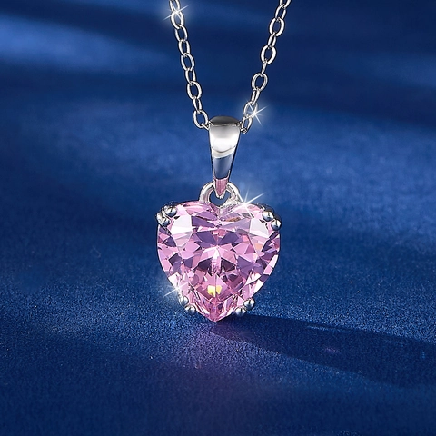 925 Sterling Silver Pink Heart Zirconia Pendant Necklace For Women Sweet Fashion Jewelry Pink Zircon Heart Charm Clavicle Chain