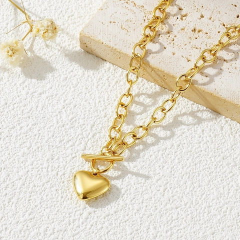 Gioielli Collana E Bracciale In Acciaio Inossidabile Ciondolo A Cuore Chiusura A Commutazione Catena Semplice Per Donna