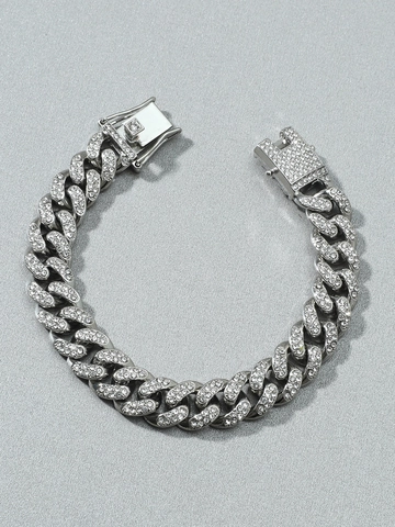 Bracciale A Catena Cubana Lega Strass Iced Out Stile Hip Hop Moda Per Uomo Scintillante Lucido