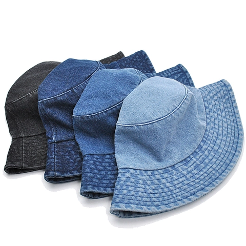 Washed Denim Bucket Hat Cotton Sun Protection Summer Outdoor Casual Basin Hat For Men Women Vintage Plain