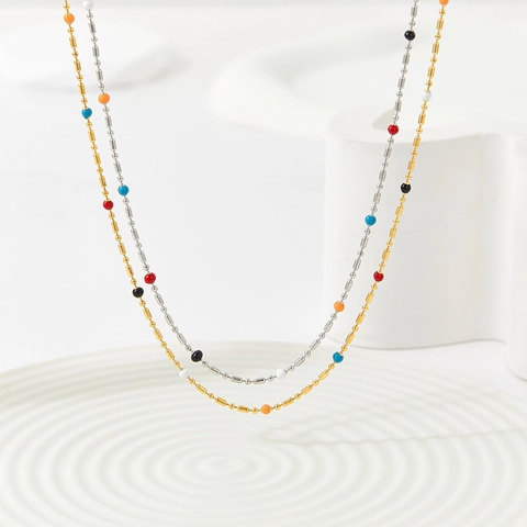 Collana Di Perline Boho Acciaio Inossidabile Smalto Perline Colorate Choker Stile Vintage Retrò Gioielli Per Donna