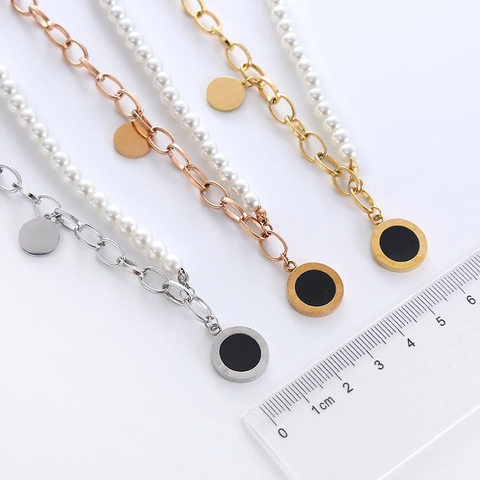 Collana Spliced Pendente Numeri Romani Acciaio Inossidabile Künstliche Perle Sintetiche Catena Maglia Gioielli Hip Hop Donna