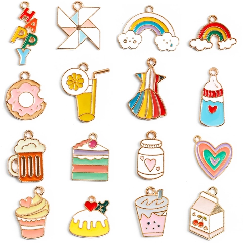 Alloy Enamel Charms For Jewelry Making DIY Windmill Balloon Donut Rainbow Pendants For Earrings Necklace Bracelet Crafting Accessories