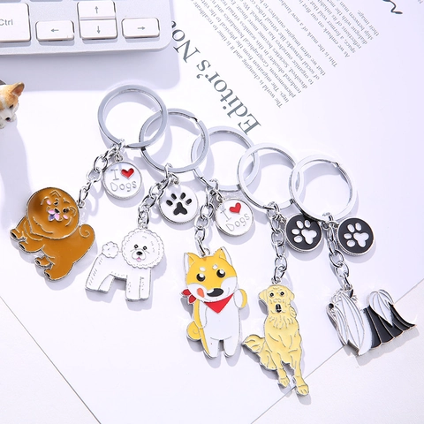 Cute Metal Dog Keychain Enamel Puppy Key Ring Bag Pendant With I Love Dogs Charm For Pet Lovers Daily Gift