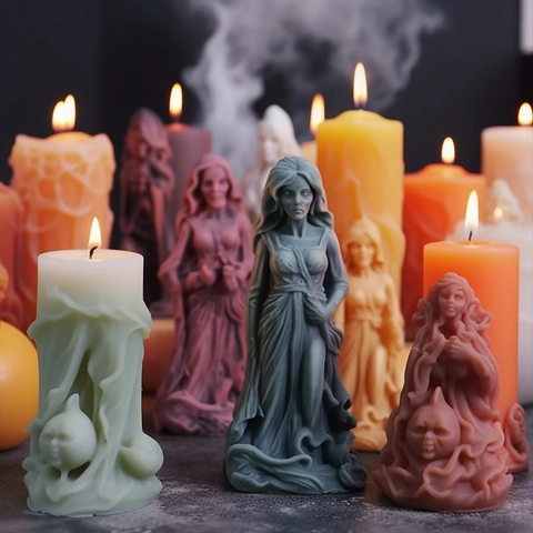 Gothic Ghost Bride Silicone Mold For DIY Scented Candle Gypsum Ornament Halloween Horror Skeleton Sculpture Crafting Tool