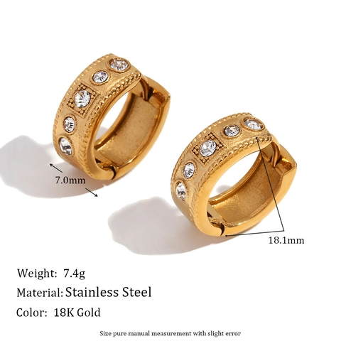 Vintage Creolen Edelstahl 18K Vergoldet Gedrehter Rand Strass Zirkon Geometrische Ohrringe Für Damen