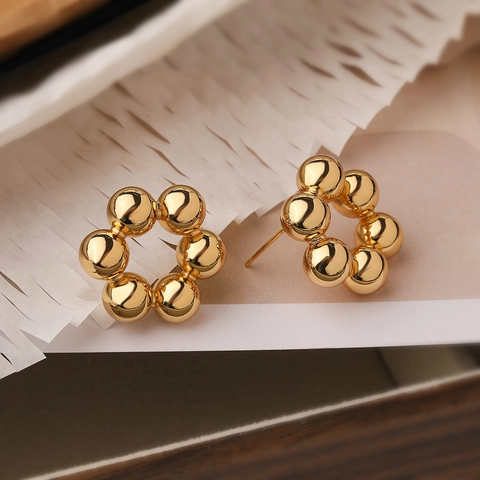 Geometrische Blumen Ohrstecker Kupfer Gold Silber Plattiert Minimalistisch Rundperle Schmuck Mit Kupfer Ohrringpfosten