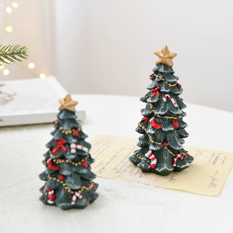 Mini Christmas Tree Desktop Ornament Resin Figurine Decorative Miniature For Holiday Home Table Decor