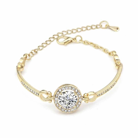 Fashion Alloy Bracelet Women Round Cubic Zirconia Halo Horseshoe Buckle Adjustable Bangle Elegant Jewelry Gift