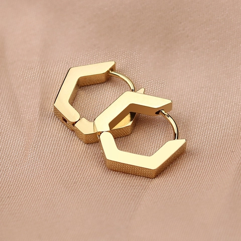 Stainless Steel Geometric Hoop Earrings For Women Men U Shape Hexagon Triangle Square Heart Star Polished Huggie Jewelry