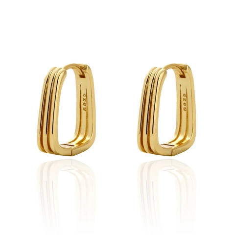 925 Sterling Silver Geometric U-Shaped Hoop Earrings For Women Minimalist Rectangular Three-Row Texture Ear Buckle Jewelry