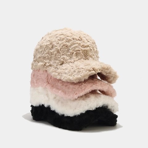 Gorra De Béisbol De Felpa Para Mujer Invierno Piel Sintética Cálida Gruesa Color Sólido Ajustable Moda