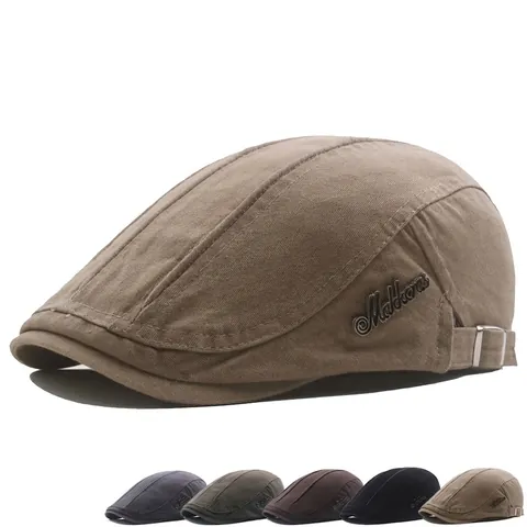 Gorra Plana De Algodón Para Hombre Estilo Vintage Ivy Beret Hebilla Ajustable Transpirable Protección Solar Color Sólido Estilo Británico