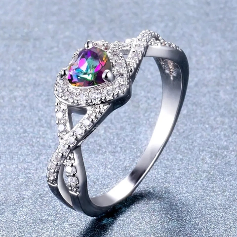 Heart Shaped Mystic Topaz Ring For Women Copper With Zircon Crossover Infinity Design Elegant Fashion Jewelry