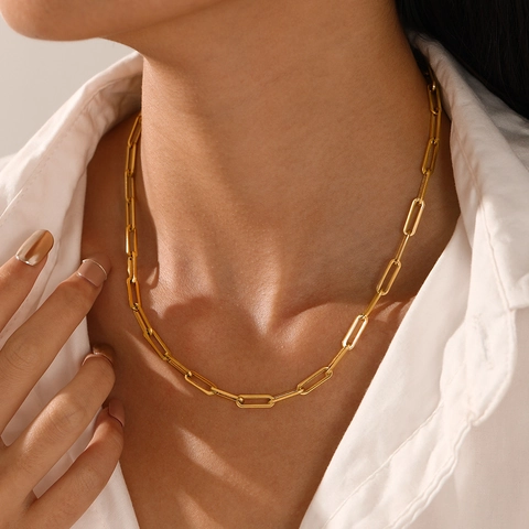 Edelstahl Büroklammer Gliederkette Halskette Minimalistische Einfache Schlichte Halskette Für Damen Vergoldeter Schmuck