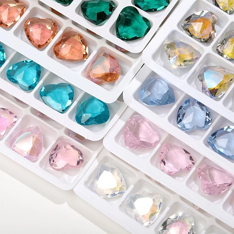 Heart Shaped Glass Rhinestones Pointed Back Crystal Gems For Nail Art DIY Jewelry Making Phone Case Decoration Multicolored