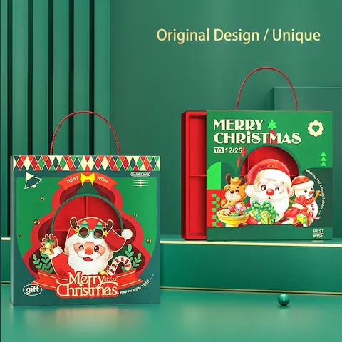 Scatola Regalo Di Natale Con Maniglia E Finestra Cartone Confezione Caramelle Babbo Natale Renna Pupazzo Di Neve