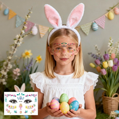 Easter Kids Temporary Face Tattoo Stickers Waterproof Rabbit Egg Chick Floral Makeup For Children Holiday Party Decor