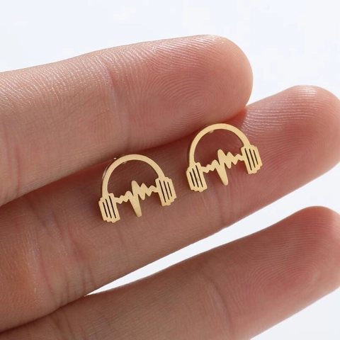 Pendientes De Auriculares Latido Del Corazón Acero Inoxidable Música Onda De Sonido EKG Punk Hip Hop Joyería Moda