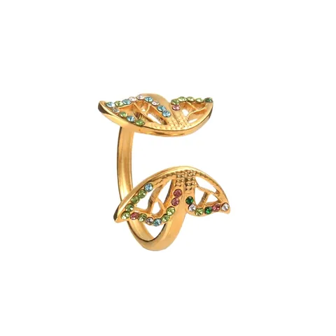 Vintage Vergulde Roestvrijstalen Vlinder Open Ring Multi Color Zirkoon Verstelbare Vingerband Voor Dames Elegante Sieraden