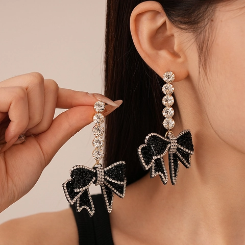 Orecchini Pendenti A Fiocco Gotico Da Donna Lega Strass Cristallo Artificiale Con Perni Per Orecchini In Argento Vintage Lusso