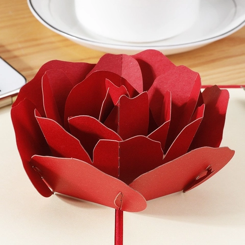 3D Pop Up Greeting Card Red Rose Flower Paper Handmade For Wedding Valentine Day Birthday Anniversary Romantic Gift