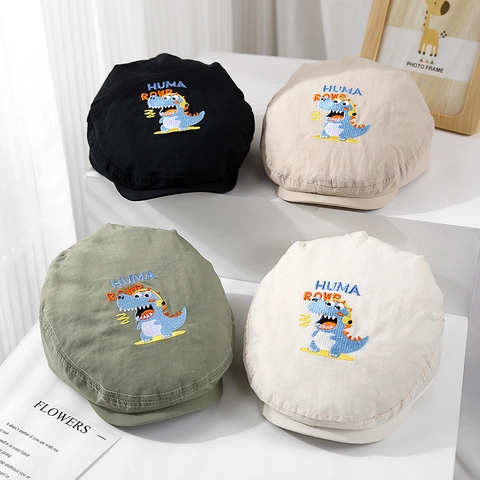 Kinder Baret Ademend Dinosaurus Borduursel Zonbescherming Verstelbare Platte Pet Voor Peuters Schattige Cartoon