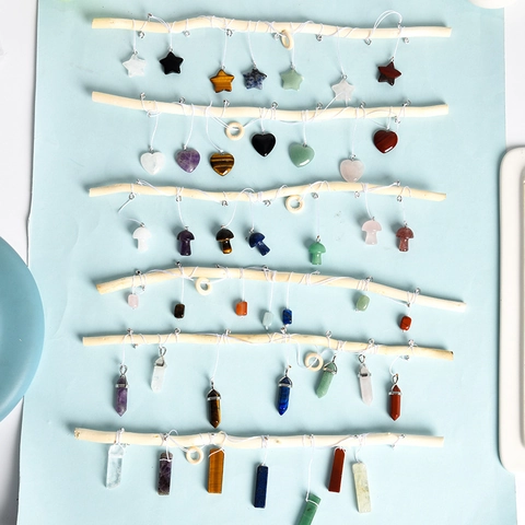 Natural Crystal Wind Chimes Healing Stones Mushroom Star Hanging Decor Wood Branch Window Car Ornament Handmade