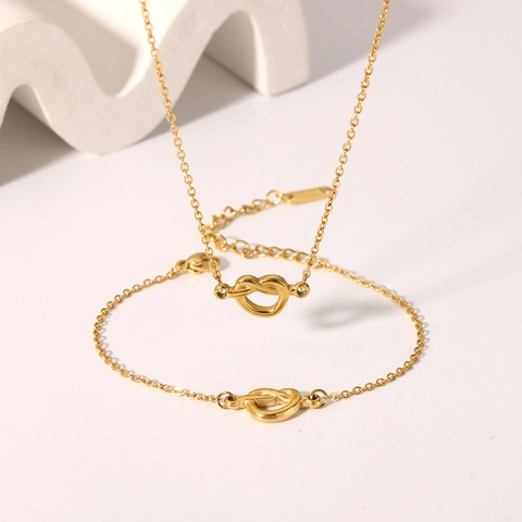 Joyas De Nudo De Corazón De Acero Inoxidable Collar Y Pulsera Chapados En Oro Para Mujeres Minimalista Impermeable Resistente