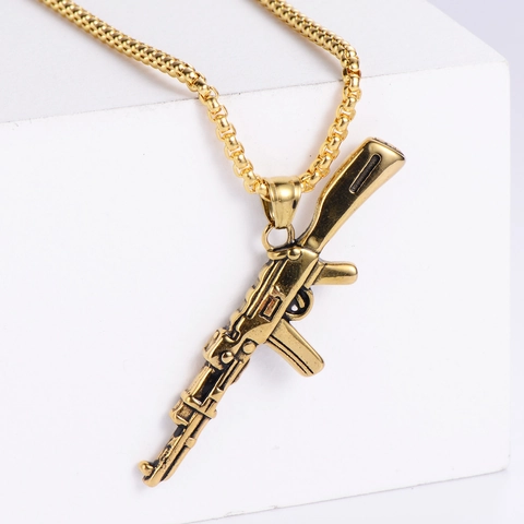 Ciondolo Fucile Forma AK-47 In Acciaio Inossidabile 304 Gioielli Hip Hop Punk Streetwear Per Uomo Donna