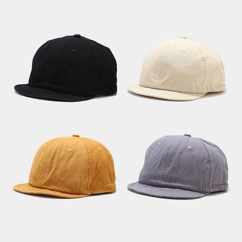 Retro Washed Cotton Short Brim Baseball Cap Soft Top Adjustable Work Hat For Men Women Solid Color Casual Sun Hat